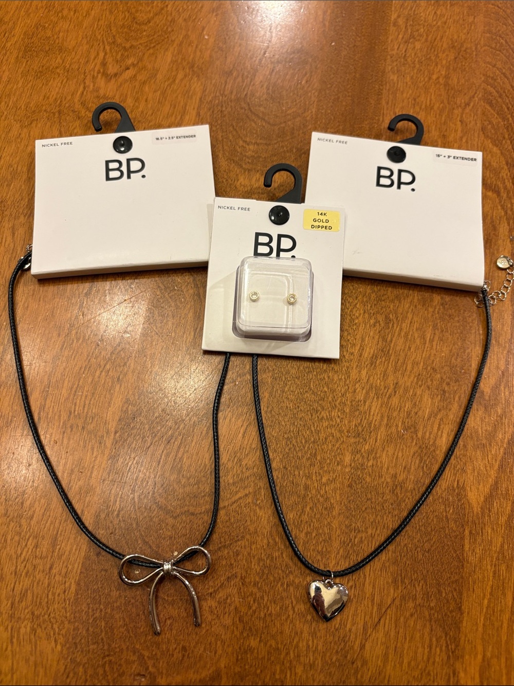 Nordstrom BP. Silver Bow & Heart Pendant Necklaces with Gold-Dipped Studs NWT